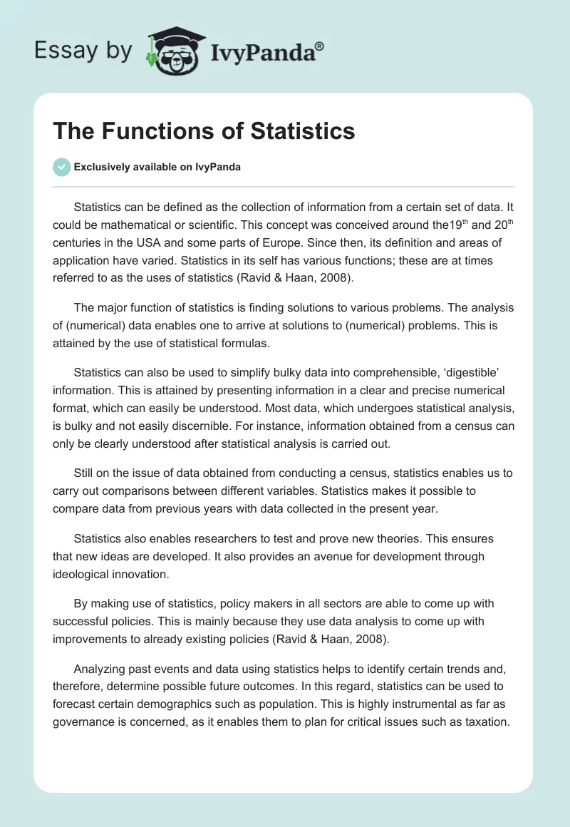 The Functions of Statistics. Page 1