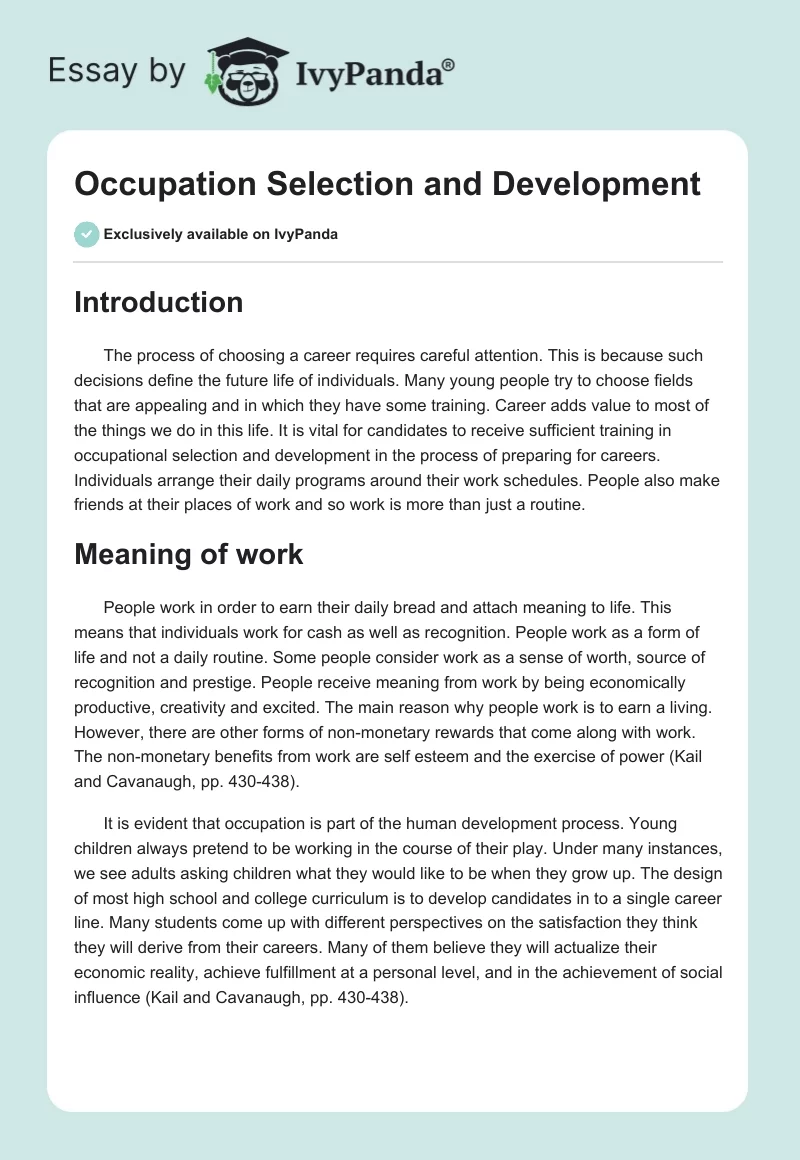 Occupation Selection and Development. Page 1