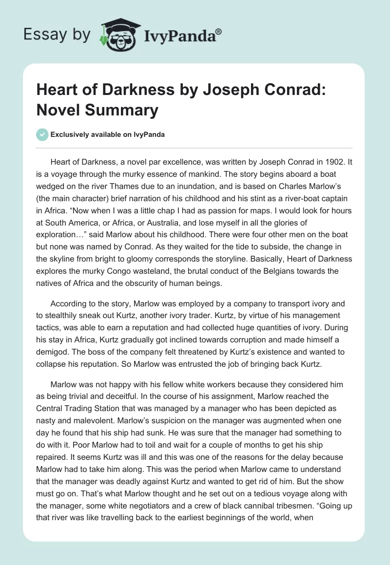 Heart of Darkness by Joseph Conrad: Novel Summary. Page 1
