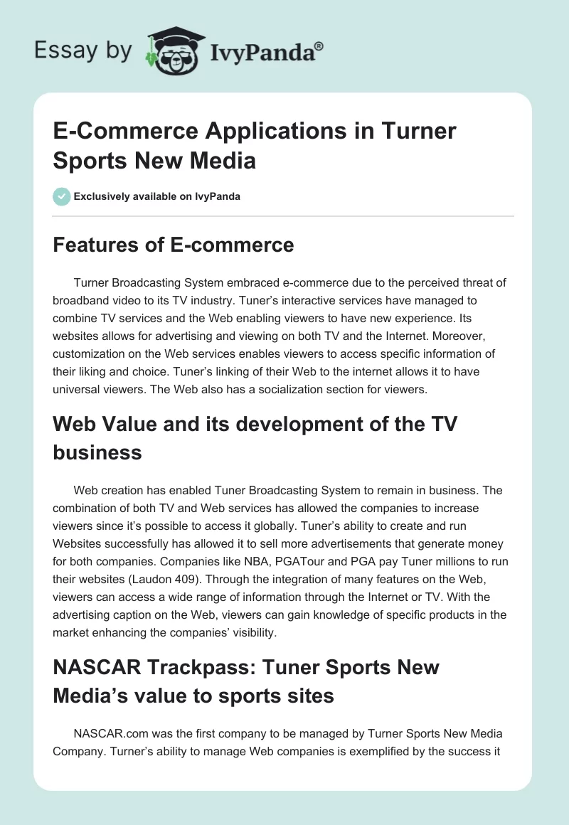 E-Commerce Applications in Turner Sports New Media. Page 1