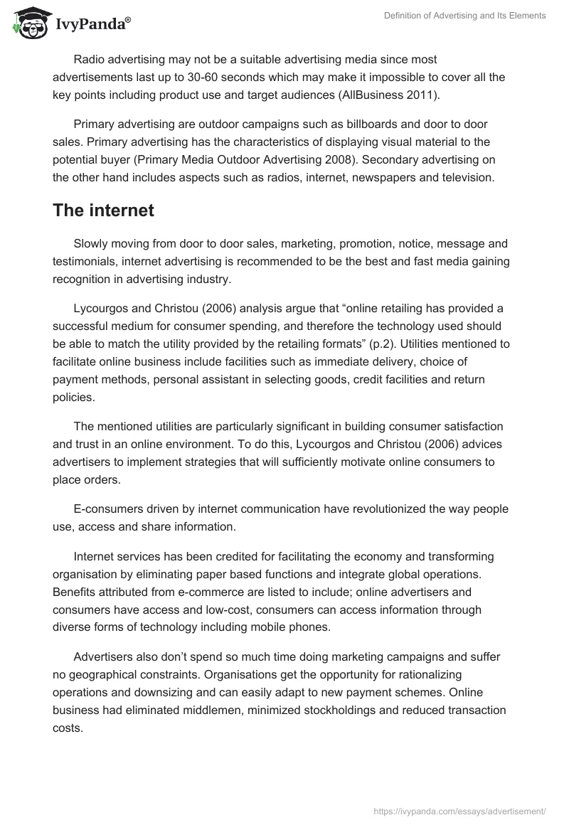 Definition of Advertising and Its Elements. Page 2
