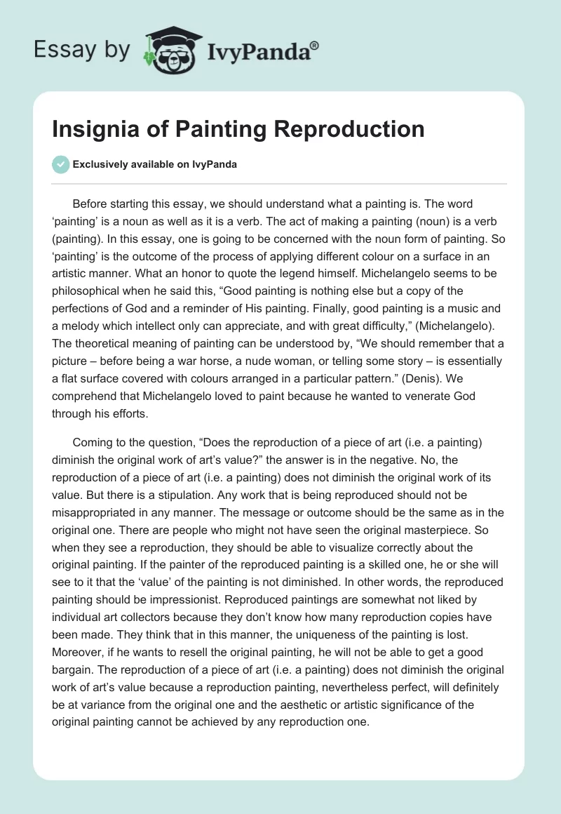 Insignia of Painting Reproduction. Page 1