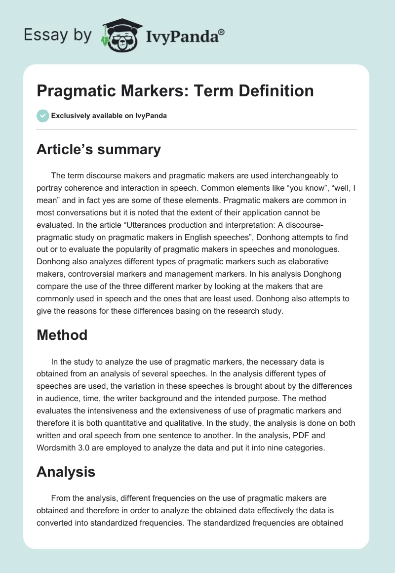 Pragmatic Markers: Term Definition. Page 1
