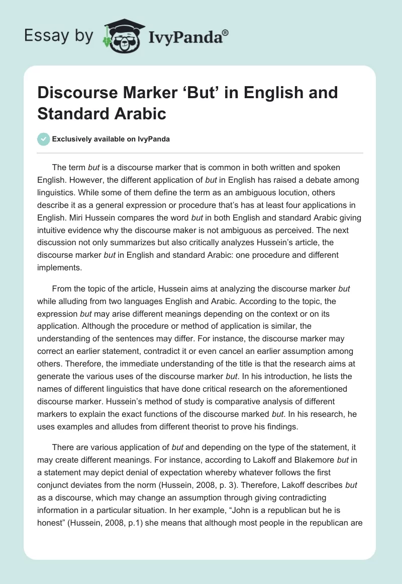 Discourse Marker ‘But’ in English and Standard Arabic. Page 1