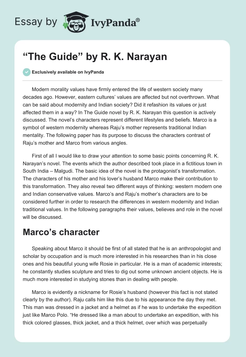 “The Guide” by R. K. Narayan. Page 1