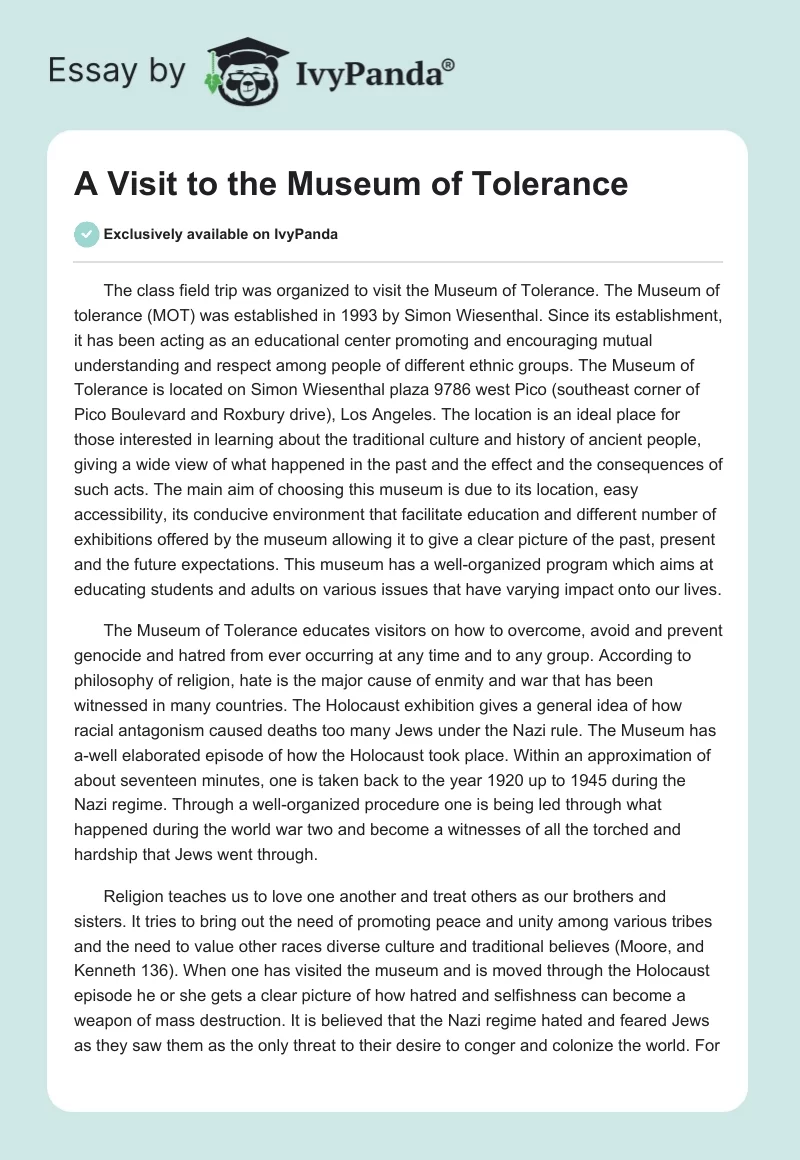 A Visit to the Museum of Tolerance. Page 1