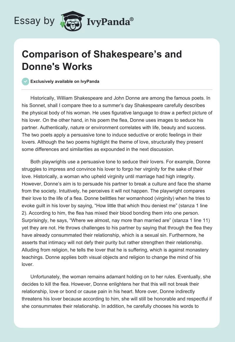 Comparison of Shakespeare’s and Donne's Works. Page 1