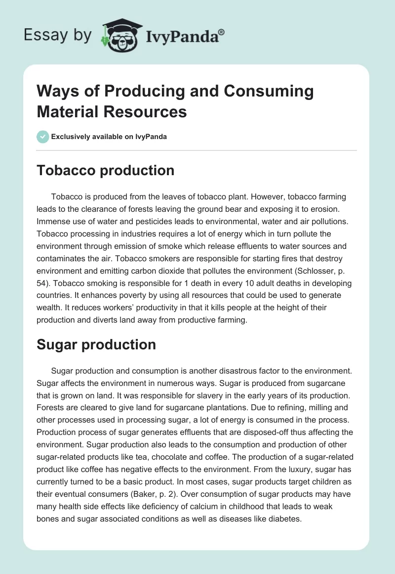Ways of Producing and Consuming Material Resources. Page 1