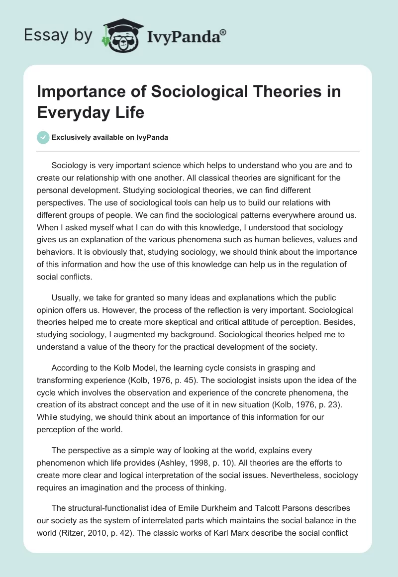 Importance of Sociological Theories in Everyday Life. Page 1