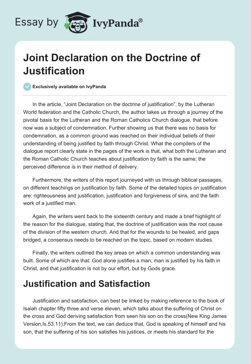 Joint Declaration on the Doctrine of Justification. Page 1