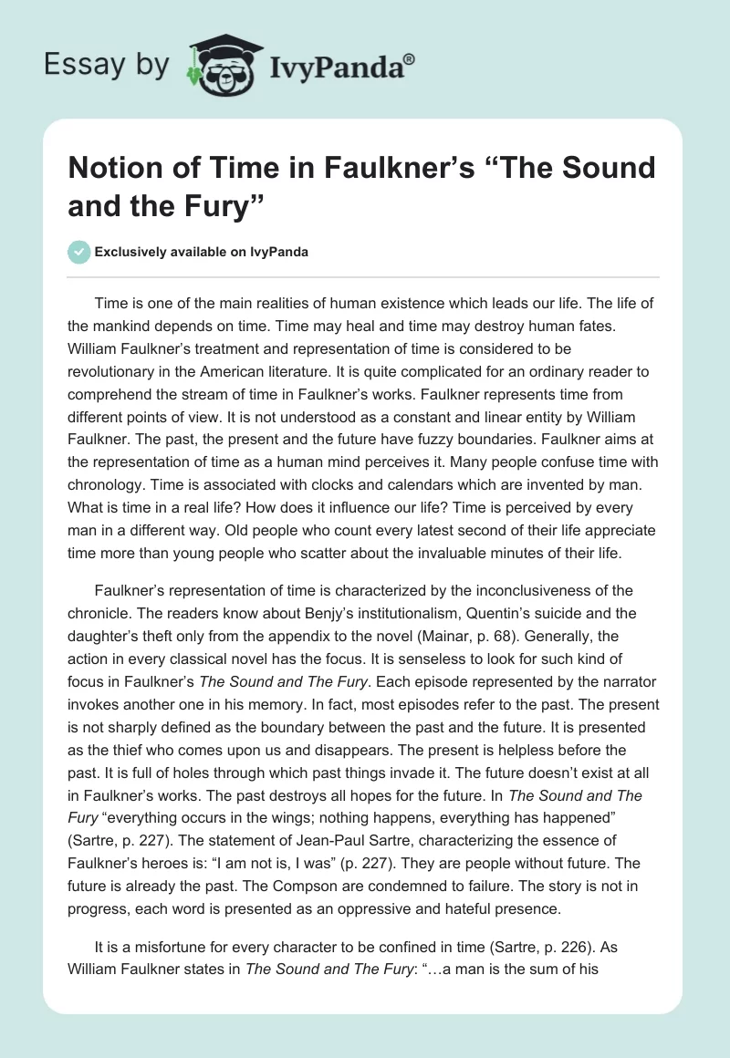 Notion of Time in Faulkner’s “The Sound and the Fury”. Page 1