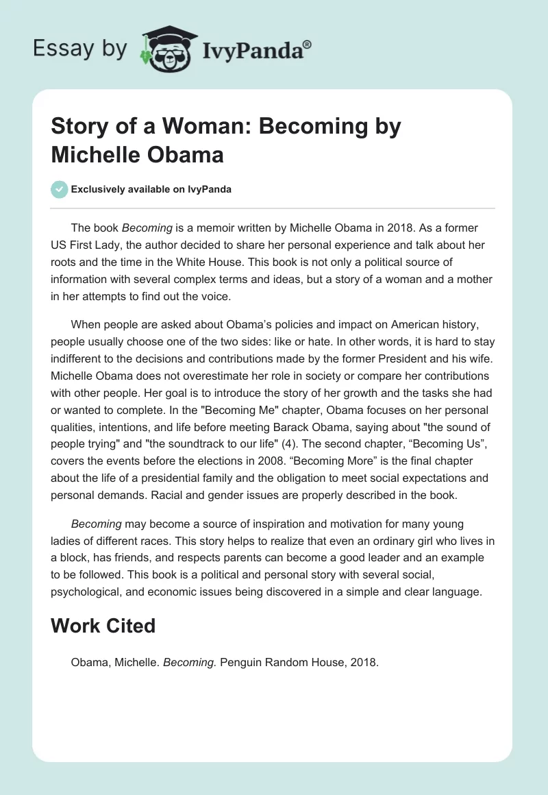 Story of a Woman: "Becoming" by Michelle Obama. Page 1