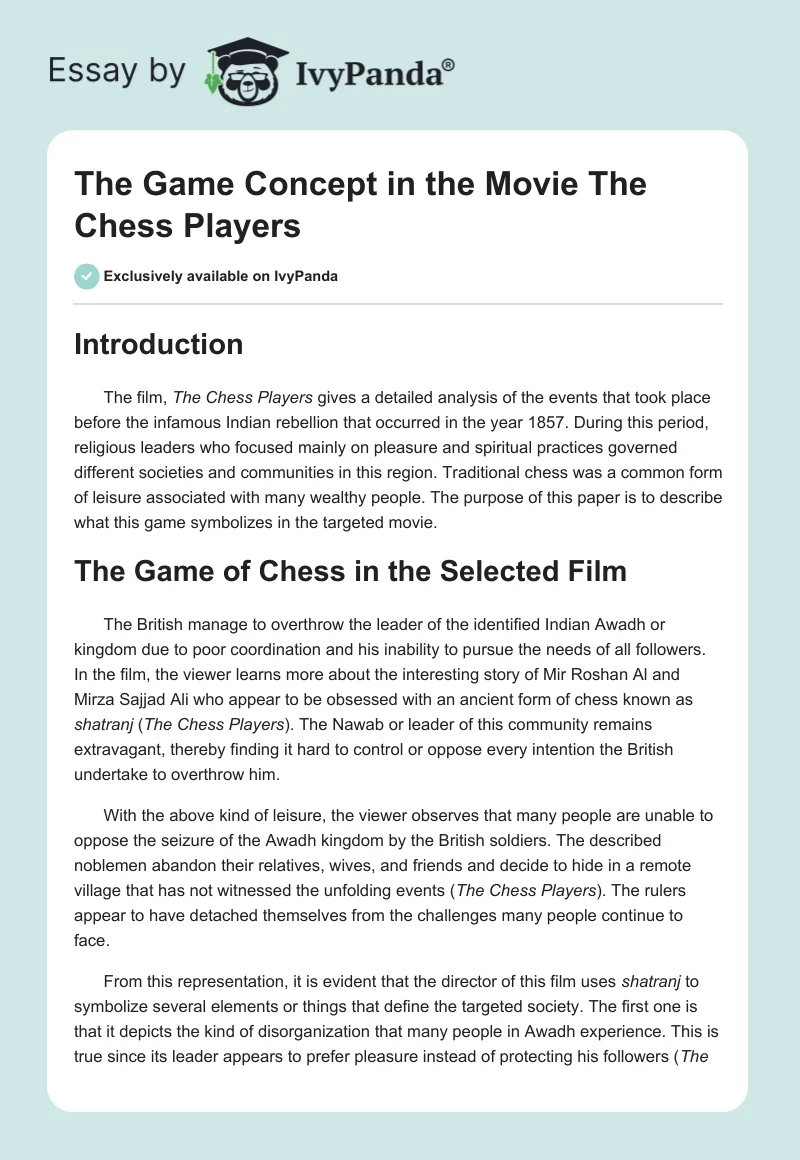 The Game Concept in the Movie "The Chess Players". Page 1