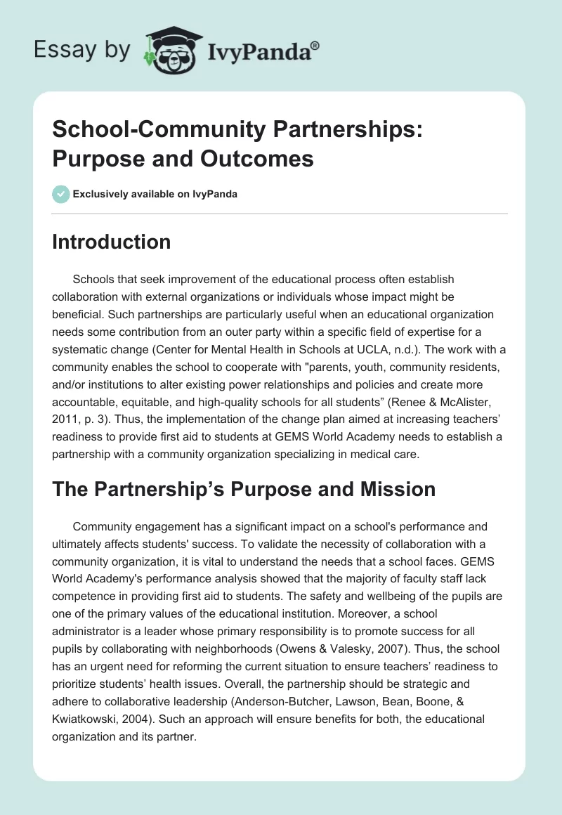 School-Community Partnerships: Purpose and Outcomes. Page 1