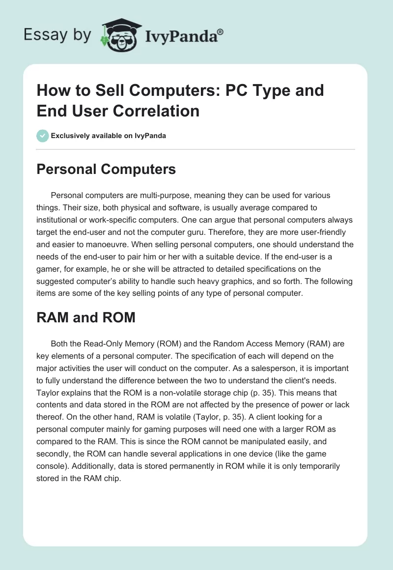 How to Sell Computers: PC Type and End User Correlation. Page 1