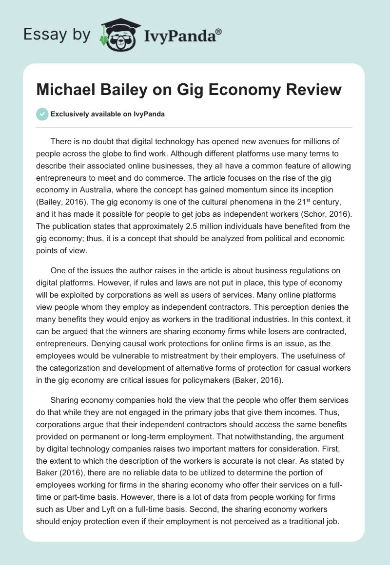 Michael Bailey on Gig Economy Review. Page 1