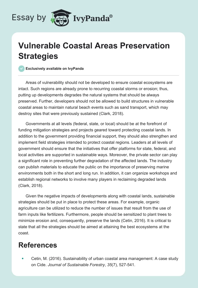 Vulnerable Coastal Areas Preservation Strategies. Page 1