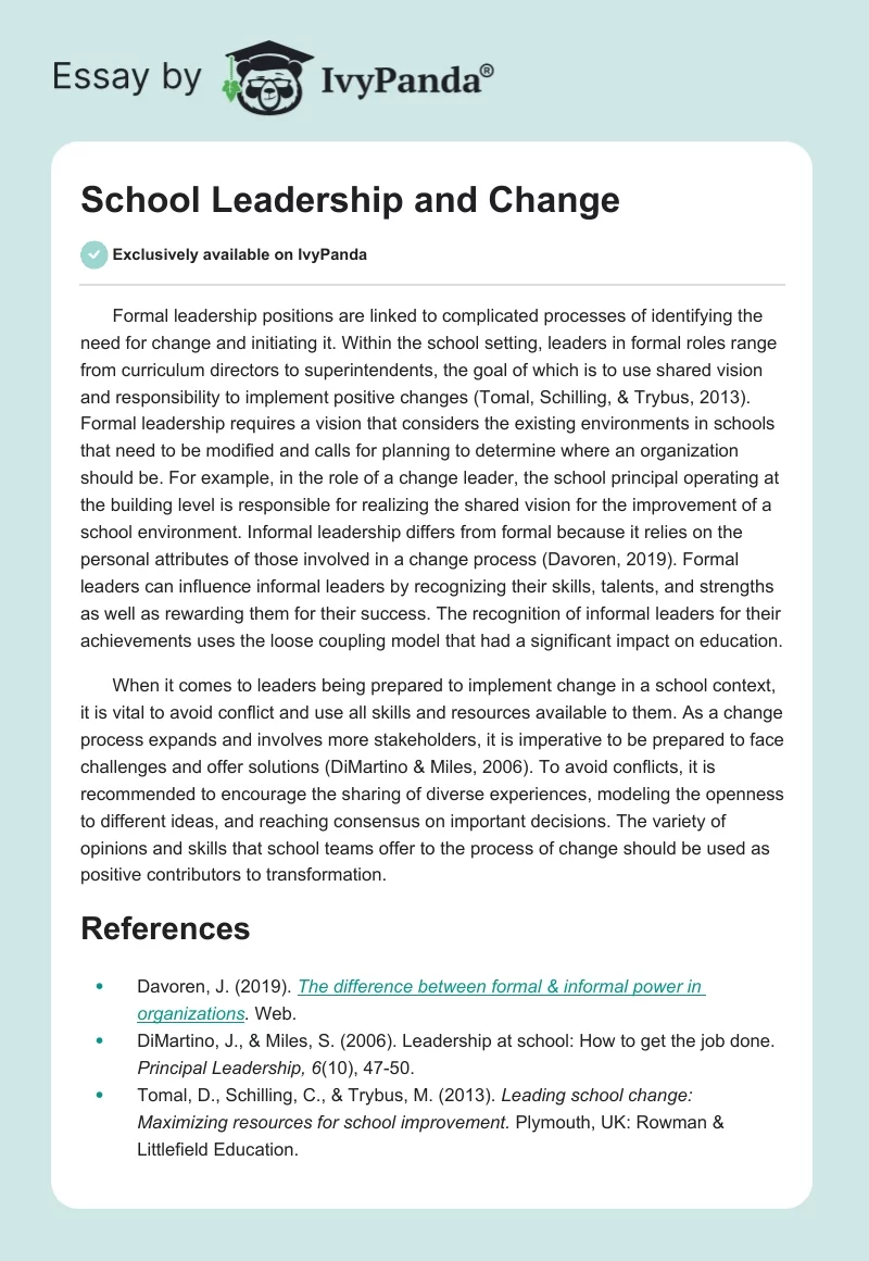School Leadership and Change. Page 1