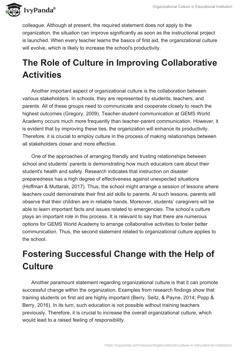 Organizational Culture in Educational Institution. Page 2