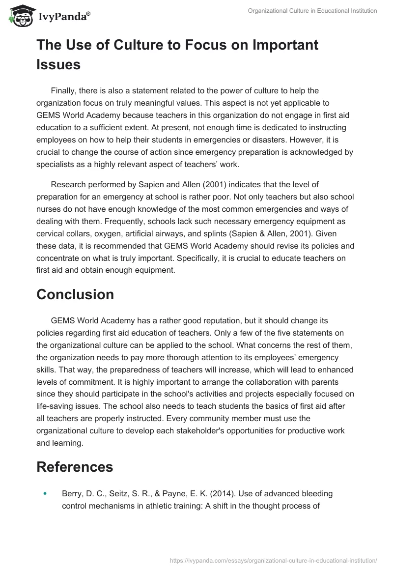 Organizational Culture in Educational Institution. Page 4