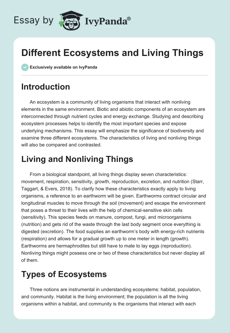 Different Ecosystems and Living Things. Page 1