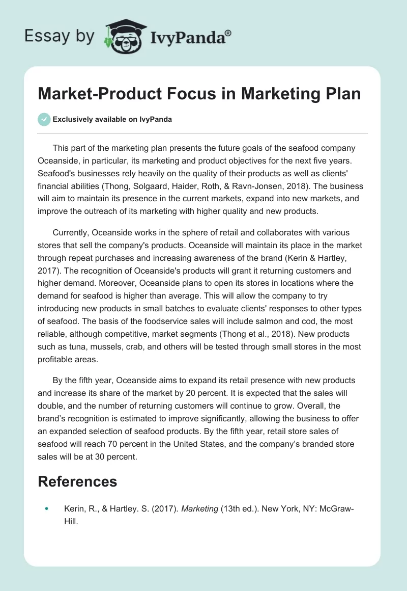 Market-Product Focus in Marketing Plan. Page 1
