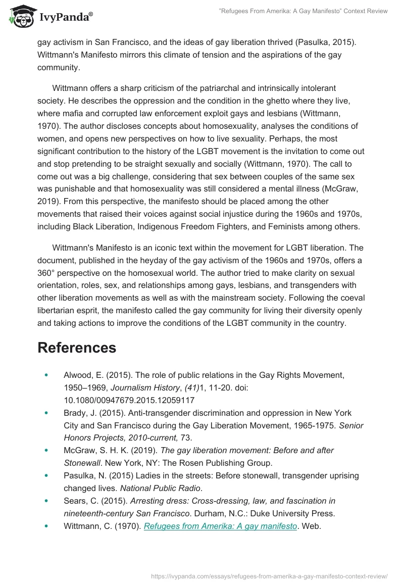 ”Refugees From Amerika: A Gay Manifesto” Context Review. Page 2