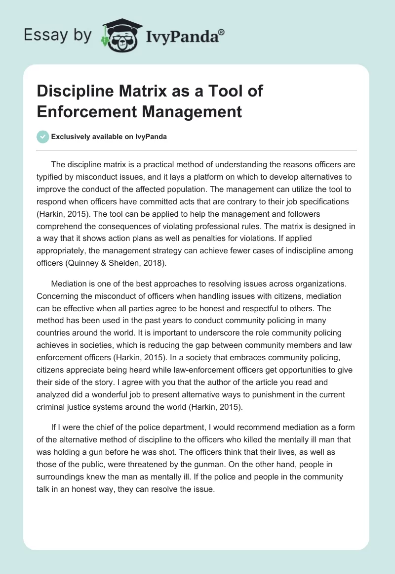 Discipline Matrix as a Tool of Enforcement Management. Page 1