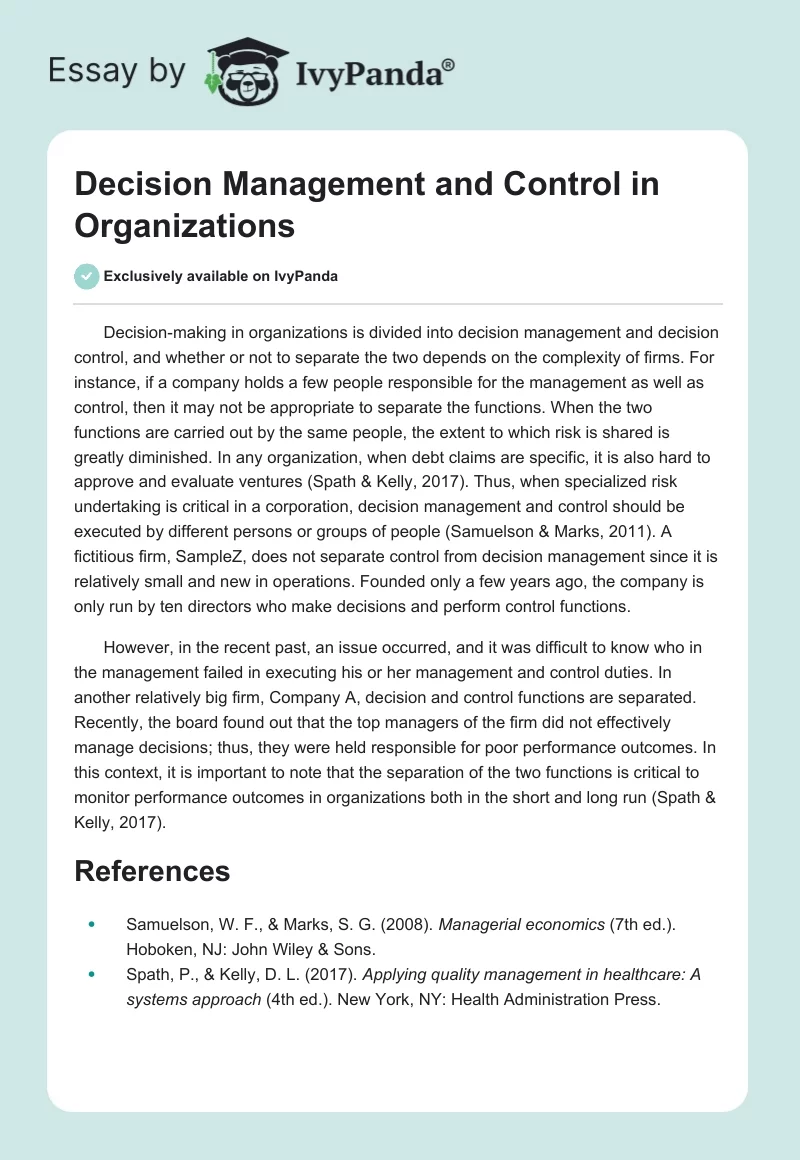 Decision Management and Control in Organizations. Page 1