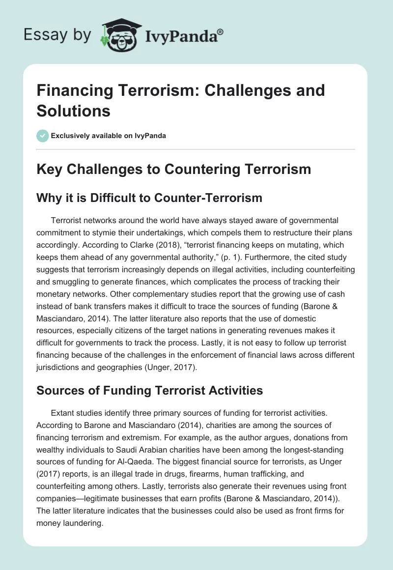 Financing Terrorism: Challenges and Solutions. Page 1