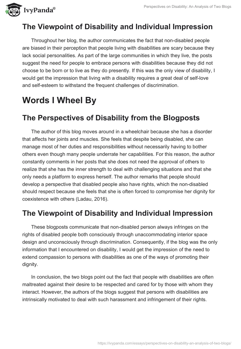 Perspectives on Disability: An Analysis of Two Blogs. Page 2