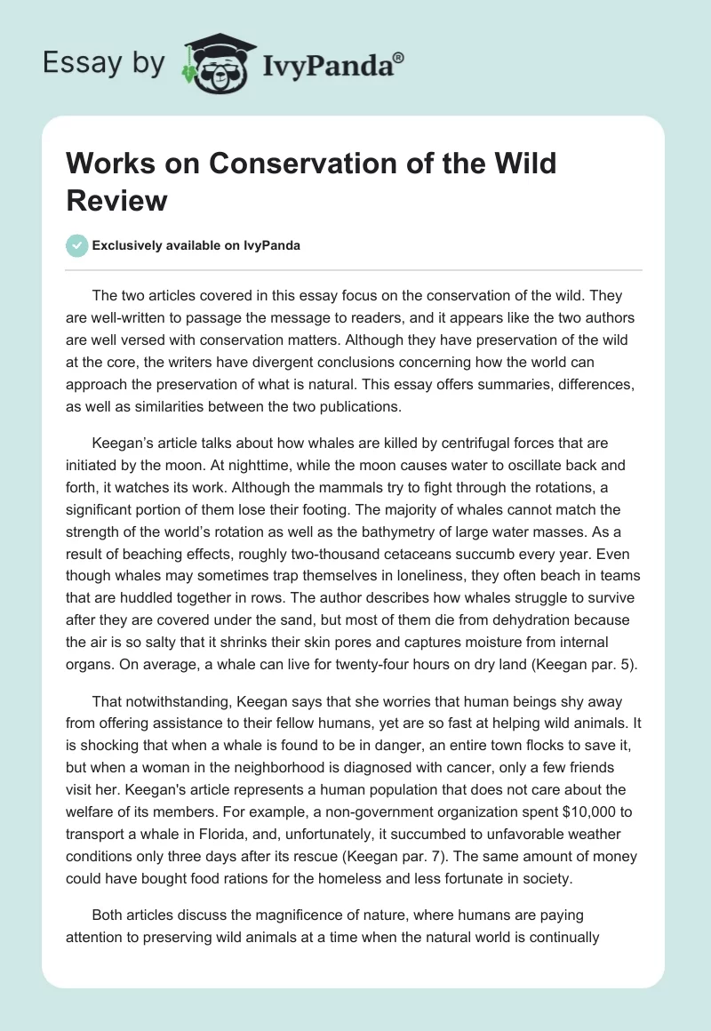 Works on Conservation of the Wild Review. Page 1
