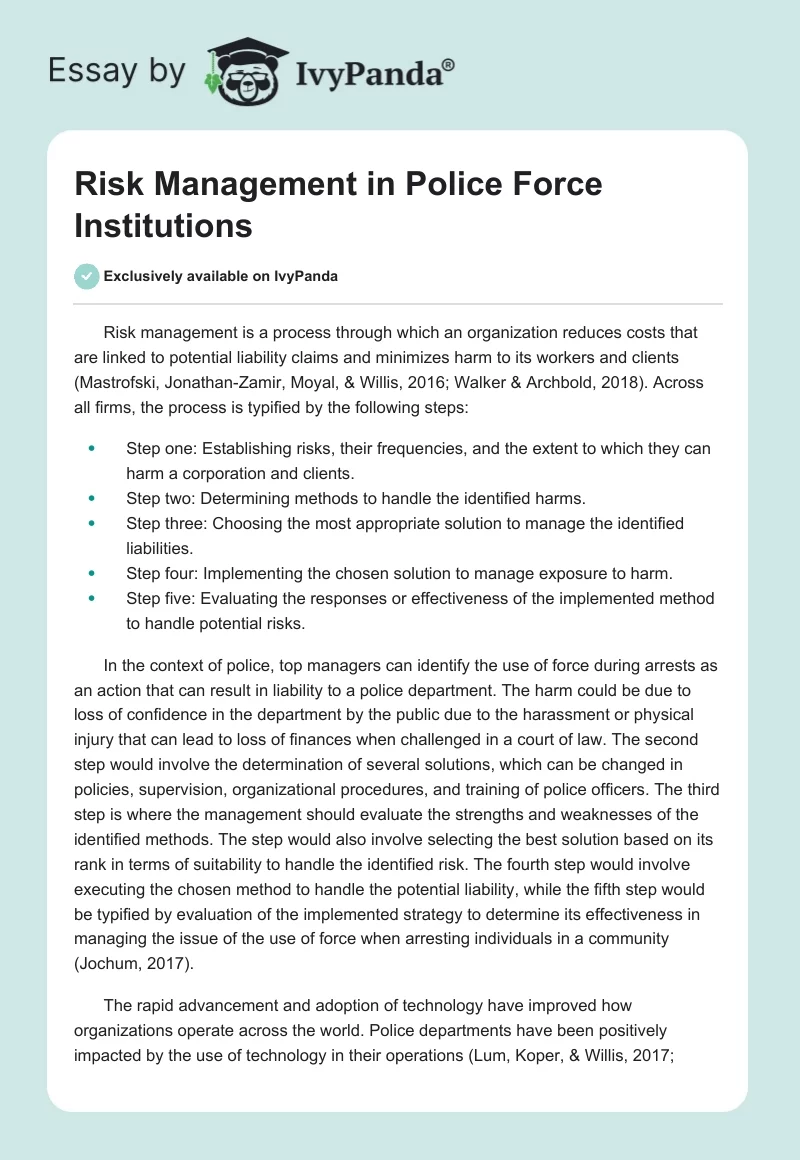 Risk Management in Police Force Institutions. Page 1