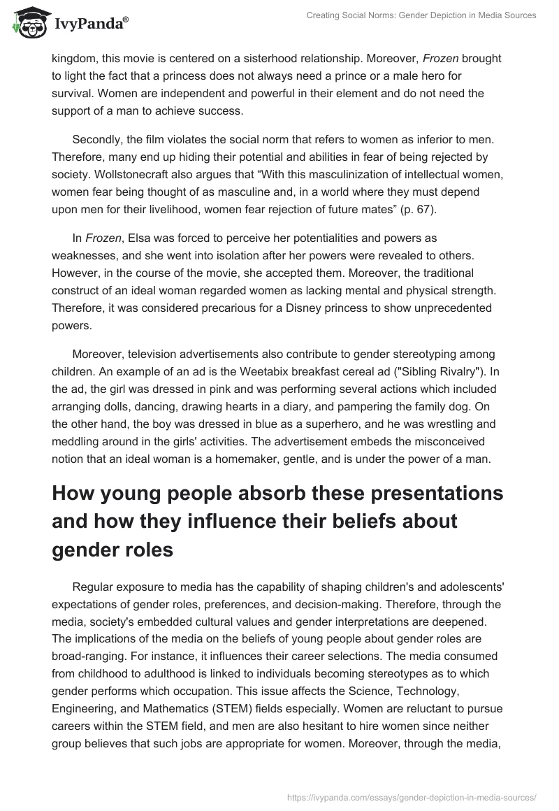 Creating Social Norms: Gender Depiction in Media Sources. Page 2