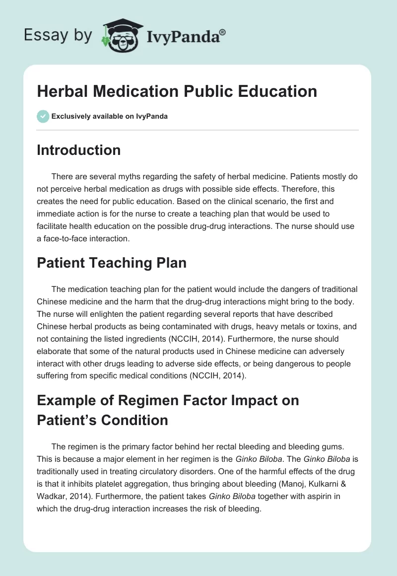 Herbal Medication Public Education. Page 1