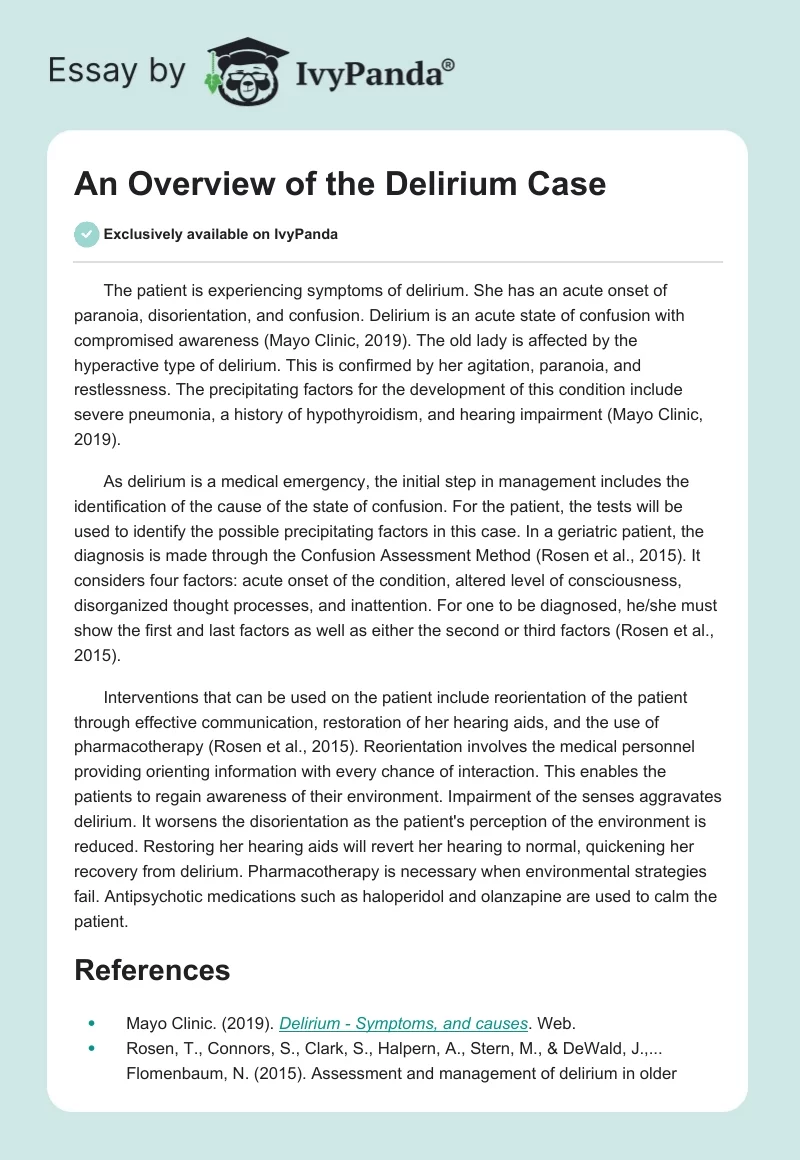 An Overview of the Delirium Case. Page 1