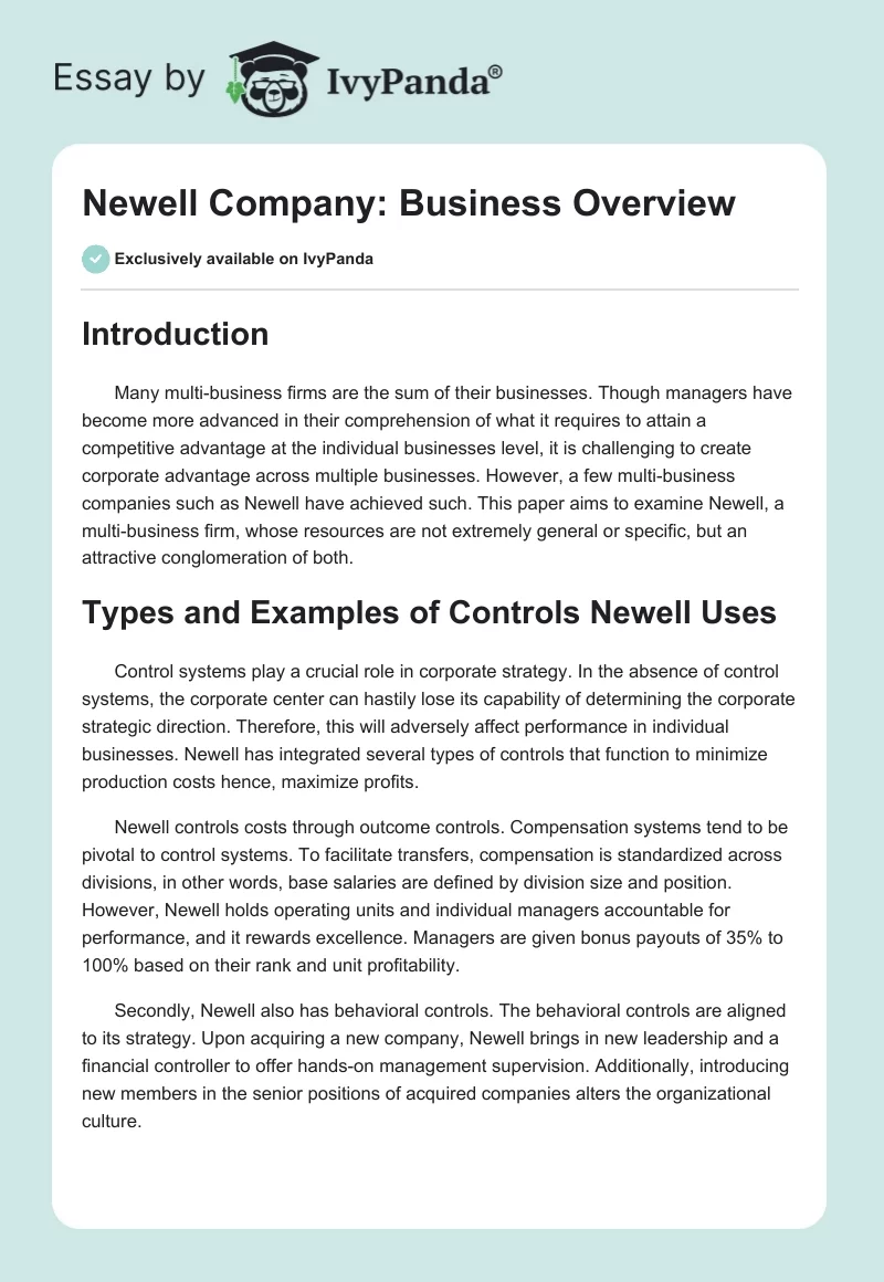 Newell Company: Business Overview. Page 1