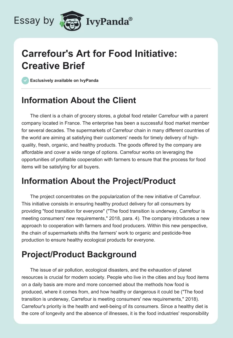 Carrefour's "Art for Food" Initiative: Creative Brief. Page 1