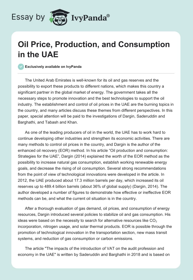 Oil Price, Production, and Consumption in the UAE. Page 1