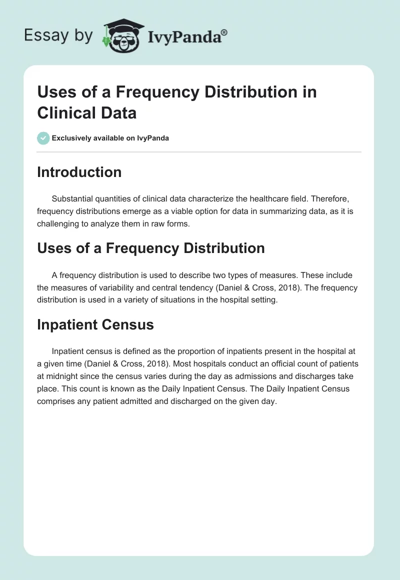 Uses of a Frequency Distribution in Clinical Data. Page 1