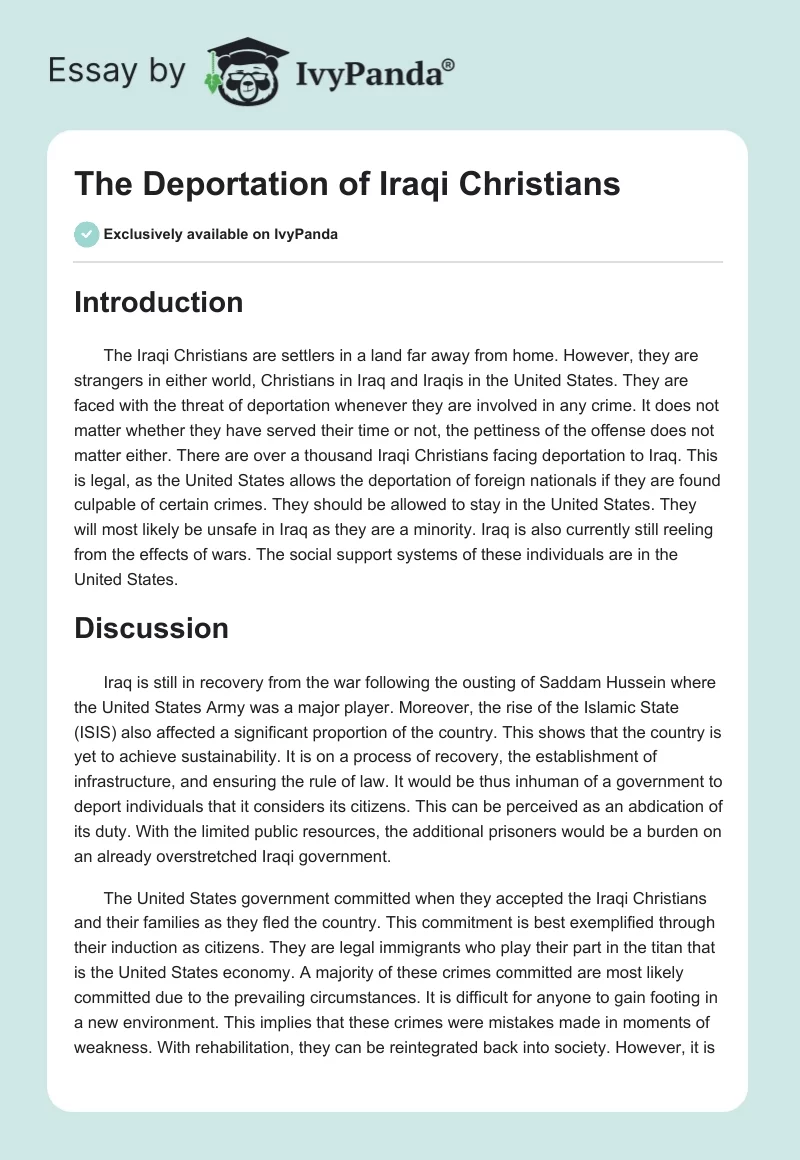 The Deportation of Iraqi Christians. Page 1