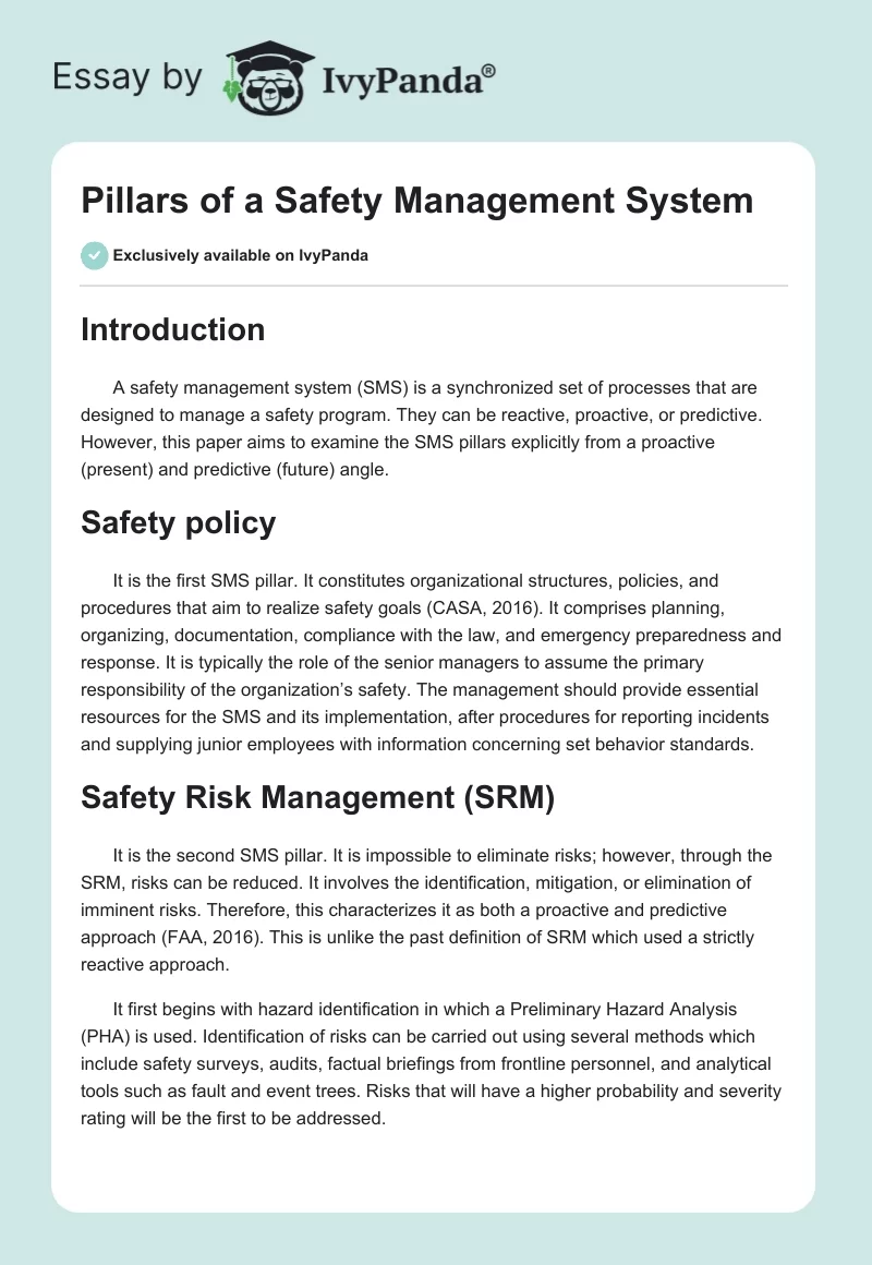 Pillars of a Safety Management System. Page 1