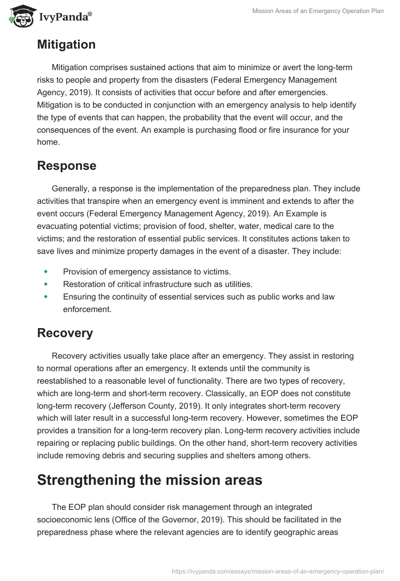 Mission Areas of an Emergency Operation Plan. Page 2