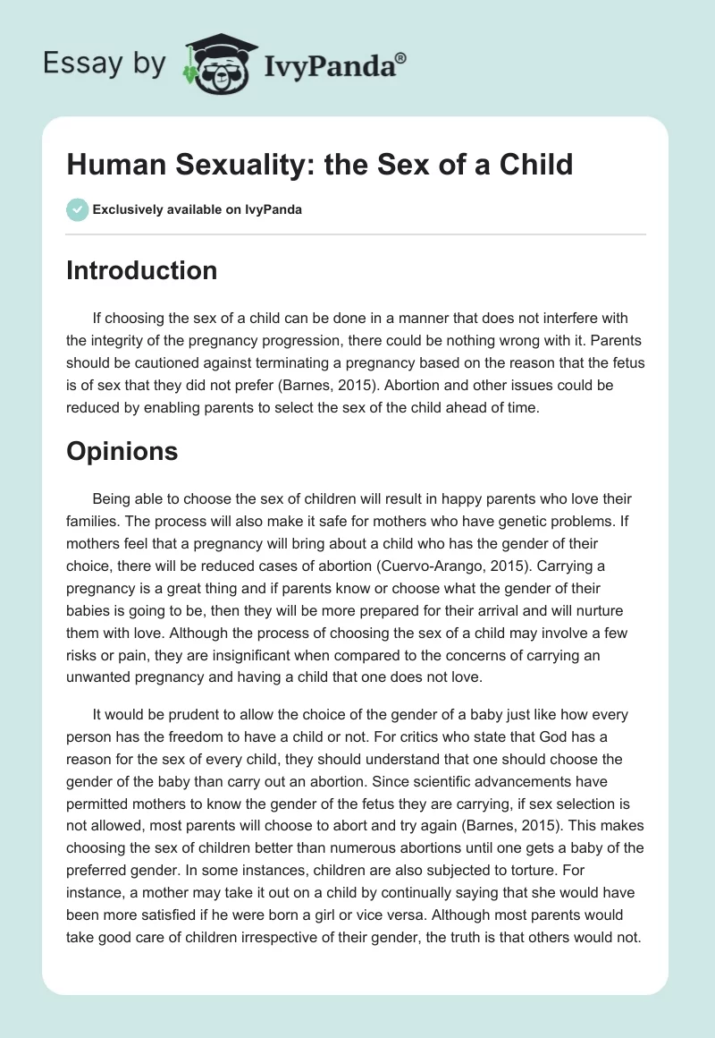 Human Sexuality: the Sex of a Child. Page 1