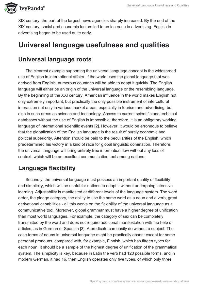 Universal Language Usefulness and Qualities. Page 2