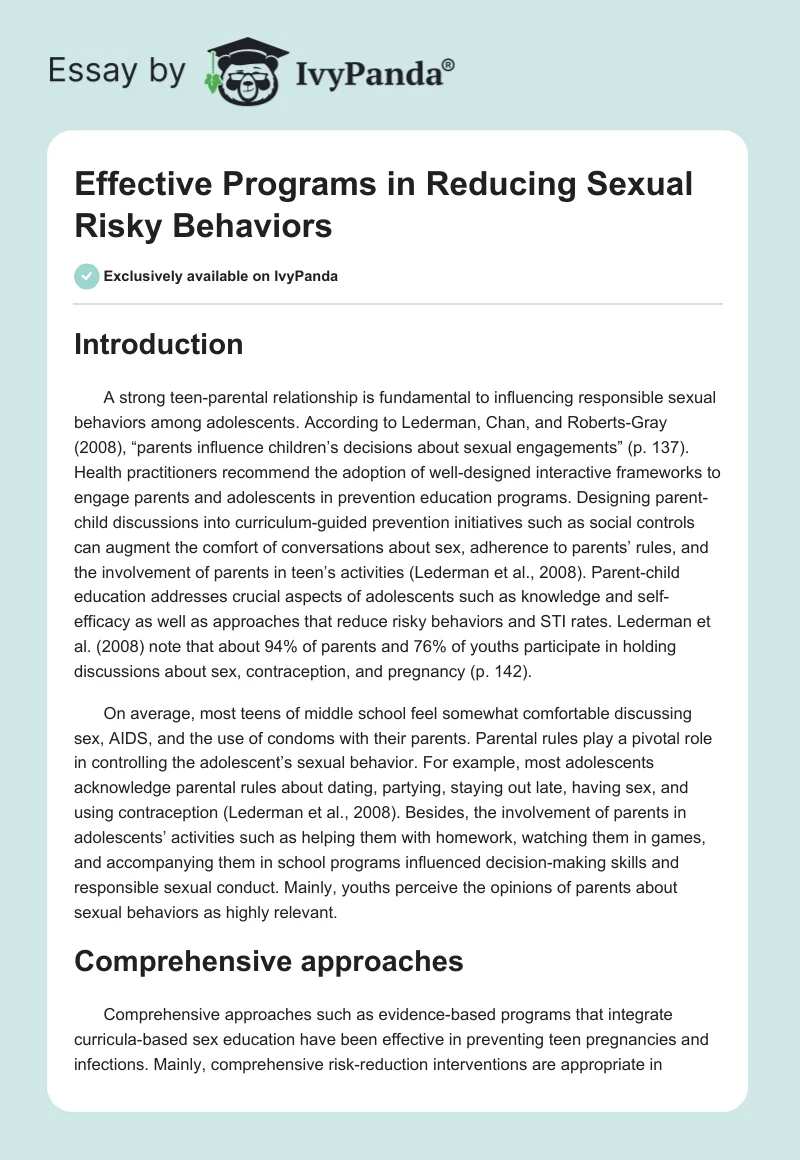Effective Programs in Reducing Sexual Risky Behaviors. Page 1