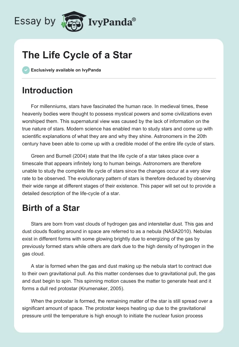 The Life Cycle of a Star. Page 1
