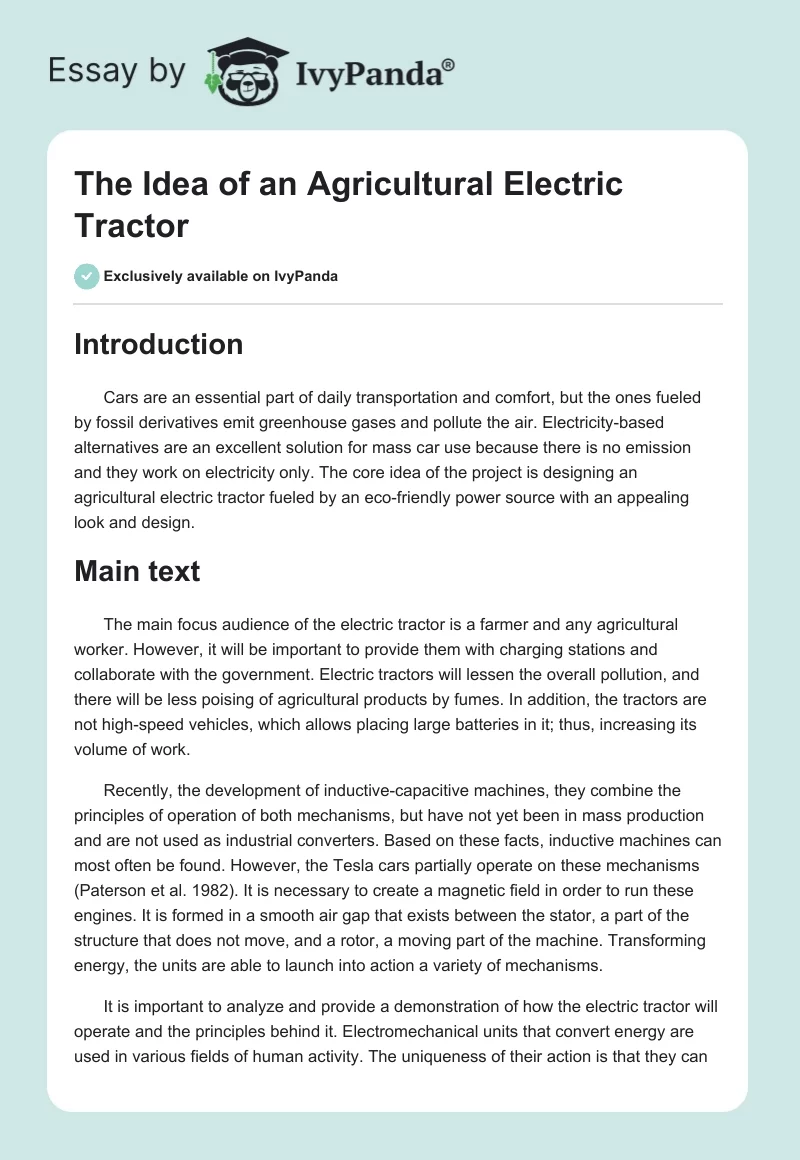 The Idea of an Agricultural Electric Tractor. Page 1