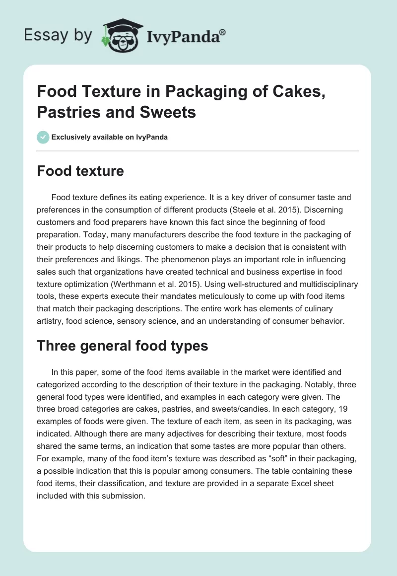 Food Texture in Packaging of Cakes, Pastries and Sweets. Page 1