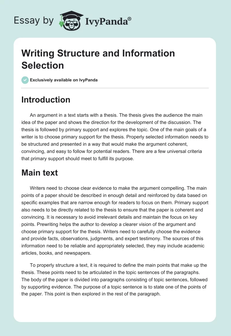 Writing Structure and Information Selection. Page 1